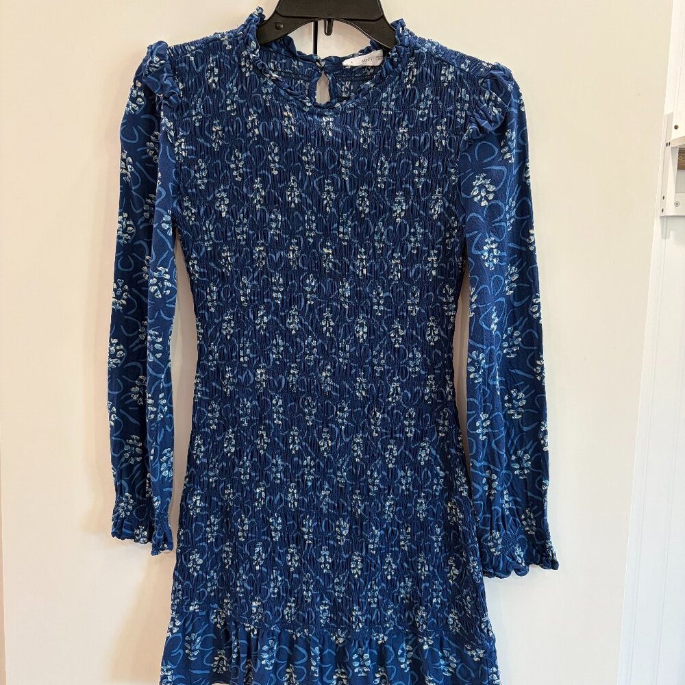 MANGO Teen Ruched Dress, Blue Floral, Sz XS, EUC